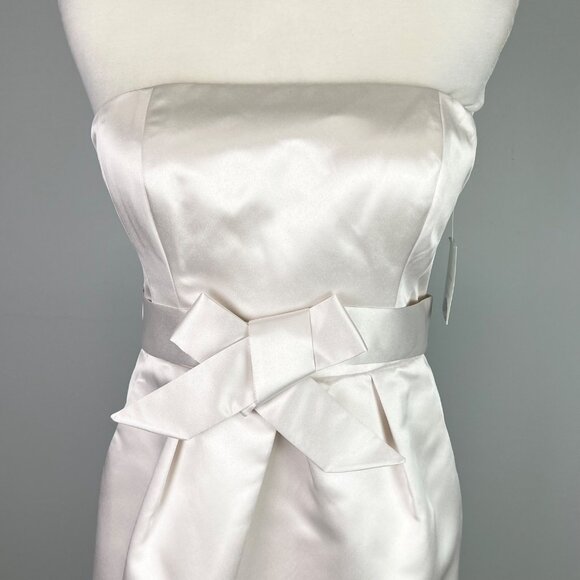 Donna Morgan Womens White Satin Strapless Formal Dress Bow Pencil Skirt size 4 - Picture 3 of 11